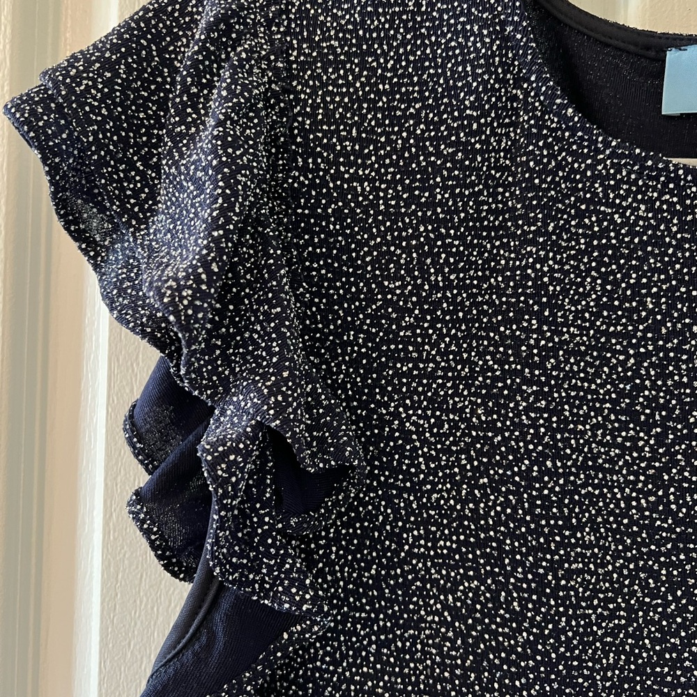 Cece Midnight Blue Metallic Flutter Sleeve Top